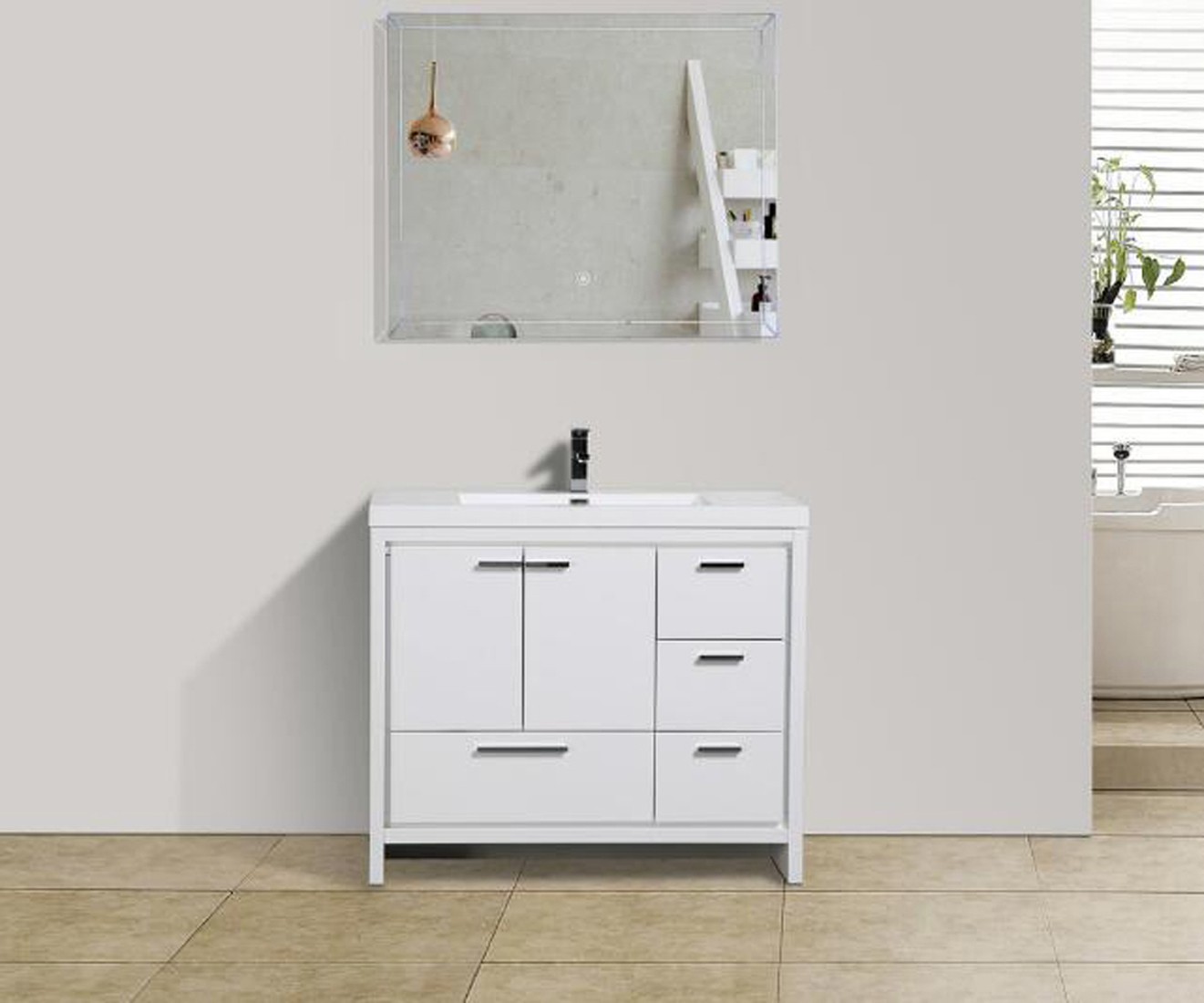 Alma Allier 42″ Natural Wood Finish With Integrated Sink / Right Side Drawers