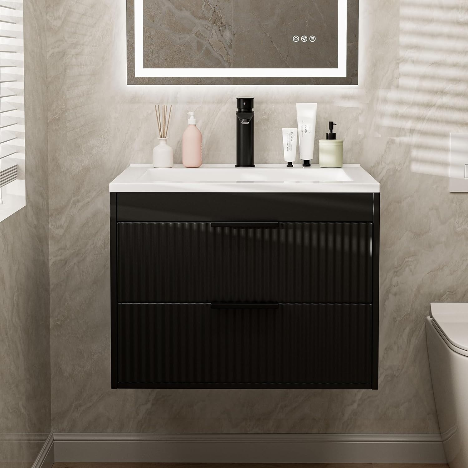24 Inches Modern MDF Bathroom Vanity with Sink, Wall Mounted Floating Cabinets W