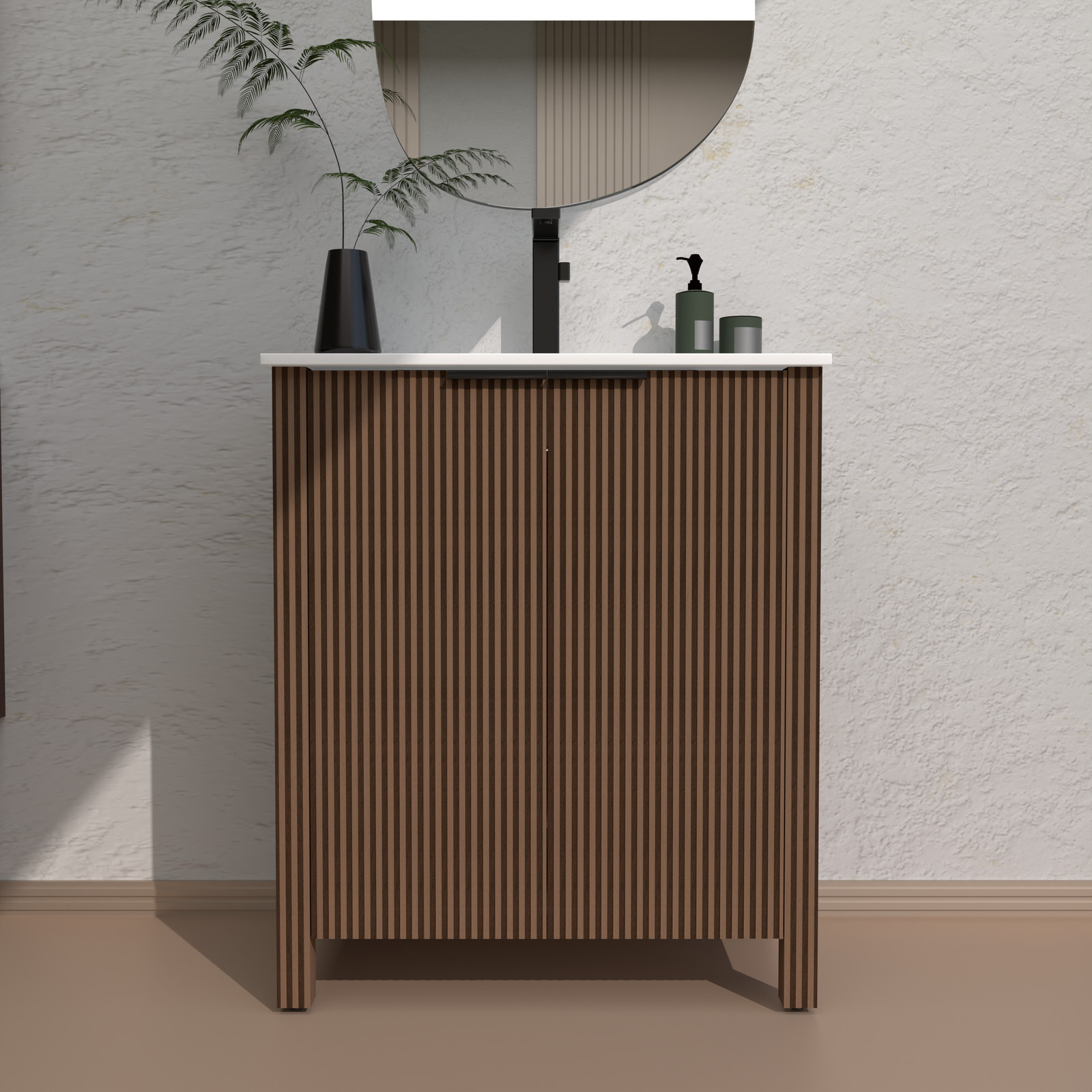 Bathroom Vanity Cabinet with White Ceramic Sink 30″ x 18.5″ x 34.5″ Brown