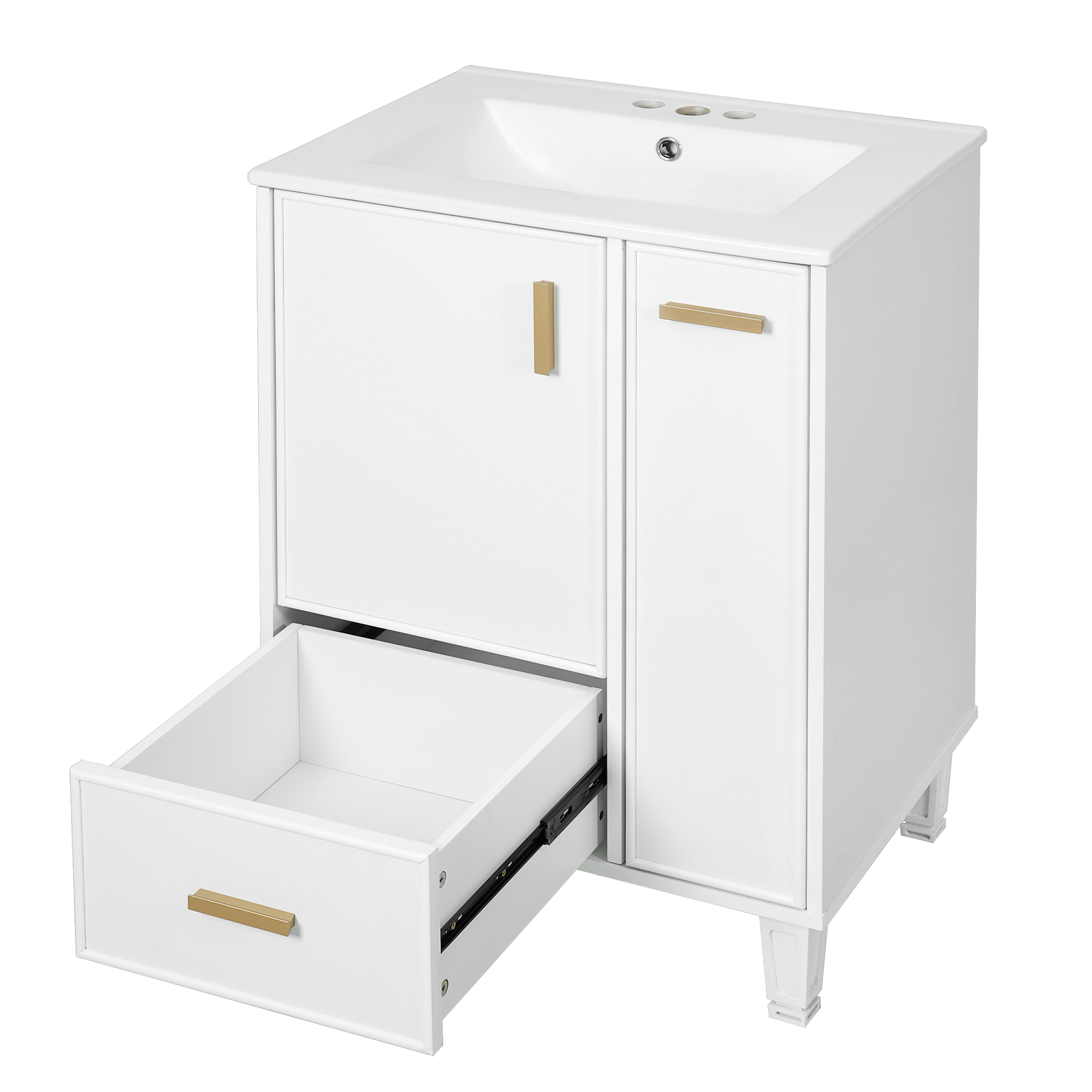 24″ Bathroom Vanity w/Ceramic Sink And Storage Cabinet Drawers Solid Wood Frame