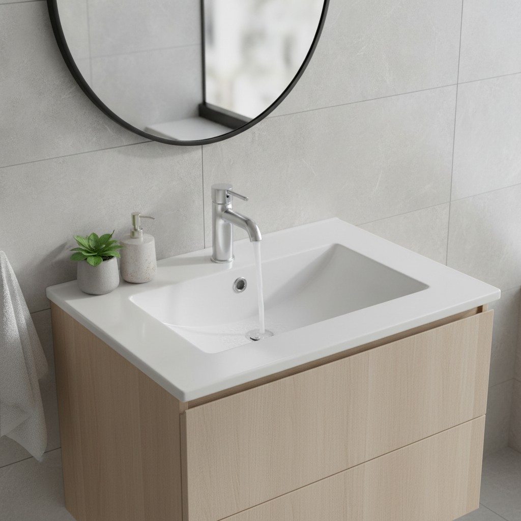 Contemporary 20″ White Ceramic Sink Top with Overflow Drain – Easy Install