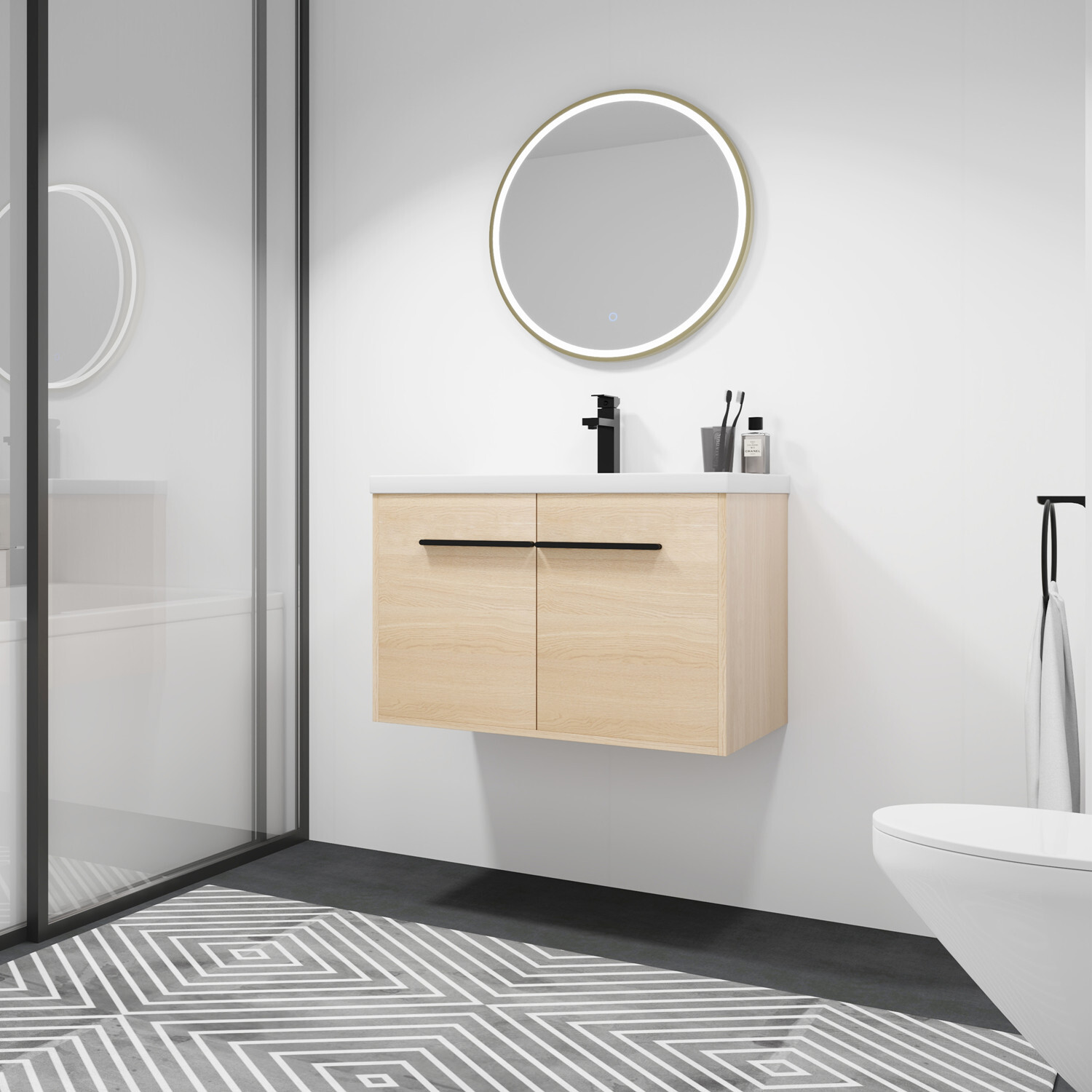 24″ 30″ 36″ Wall Mounted Bathroom Vanity with Sink, Floating Vanity Door Cabinet