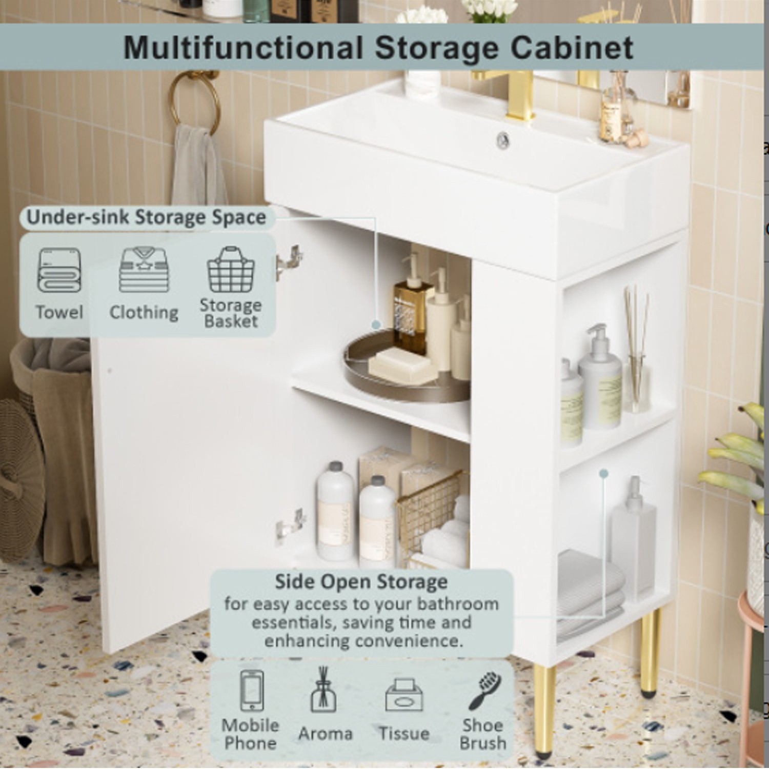 Functional 21.6”Bath Vanity With Sink White Easy To Install Bathroom Vanity