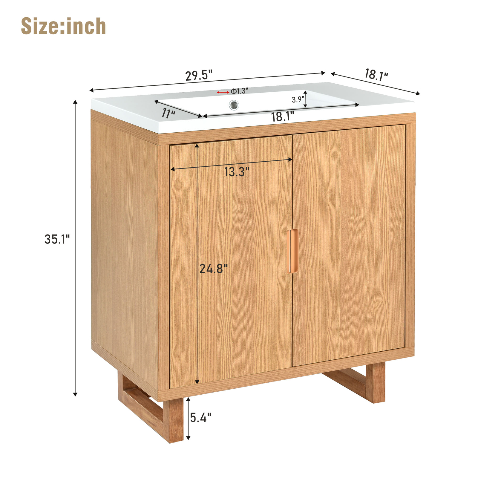 30 Inch Floor Mount Vanity Cabinet Resin Sink Bathroom Furniture Set Storage