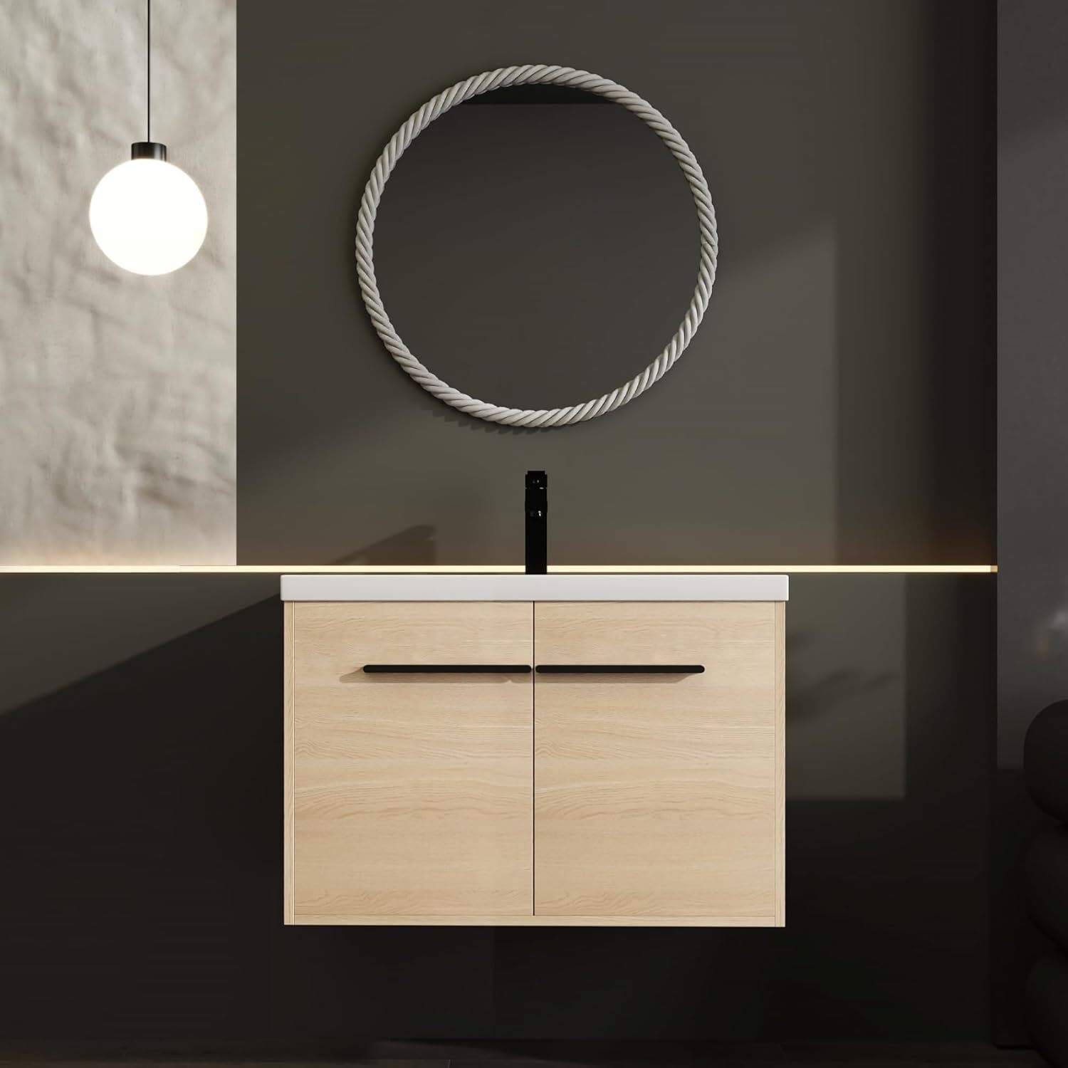 24″ 30″ 36″ Wall Mounted Bathroom Vanity with Sink, Floating Vanity Door Cabinet