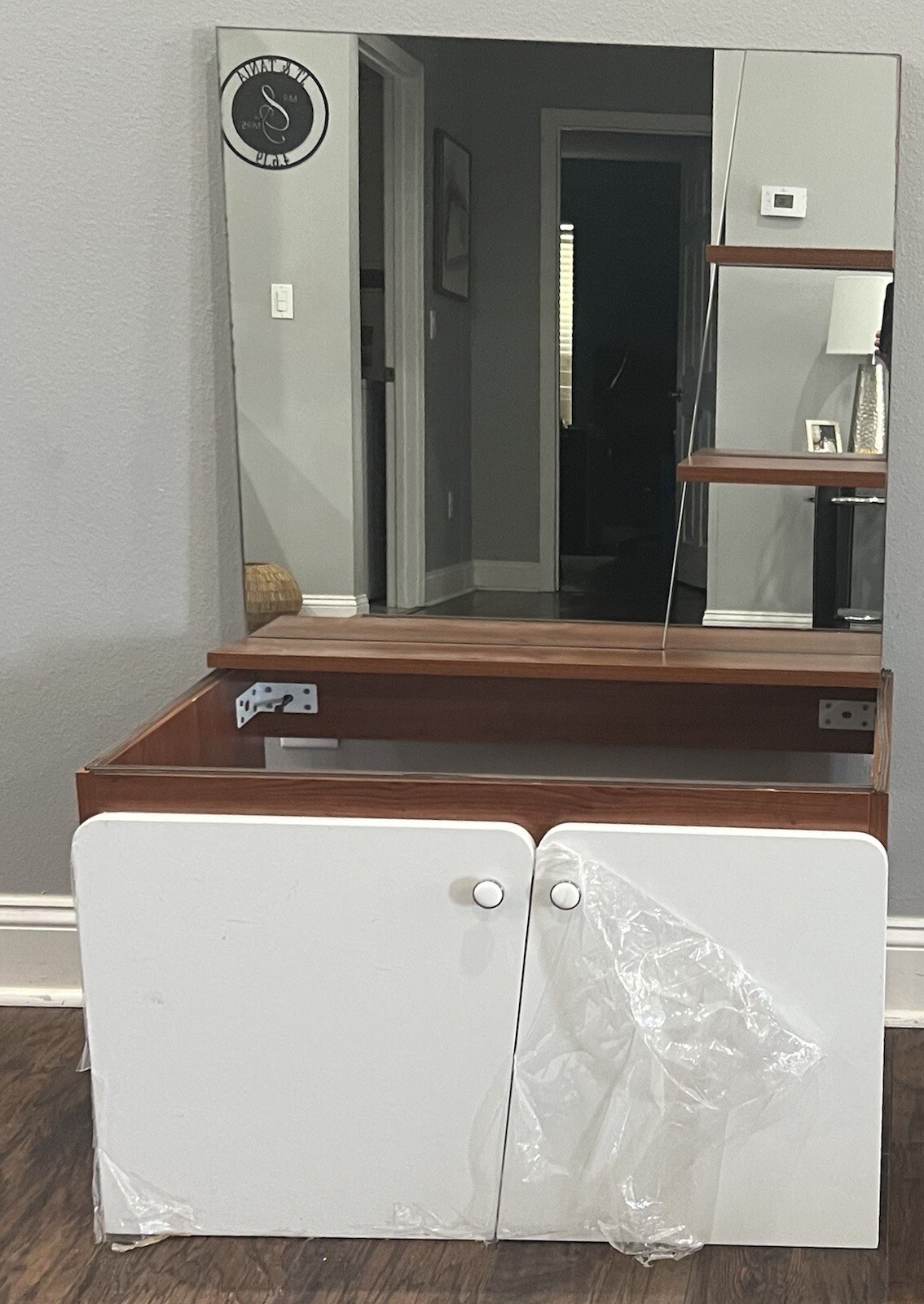 Modern Scandinavian Floating Bathroom Vanity Cabinet & Mirror With Shelving