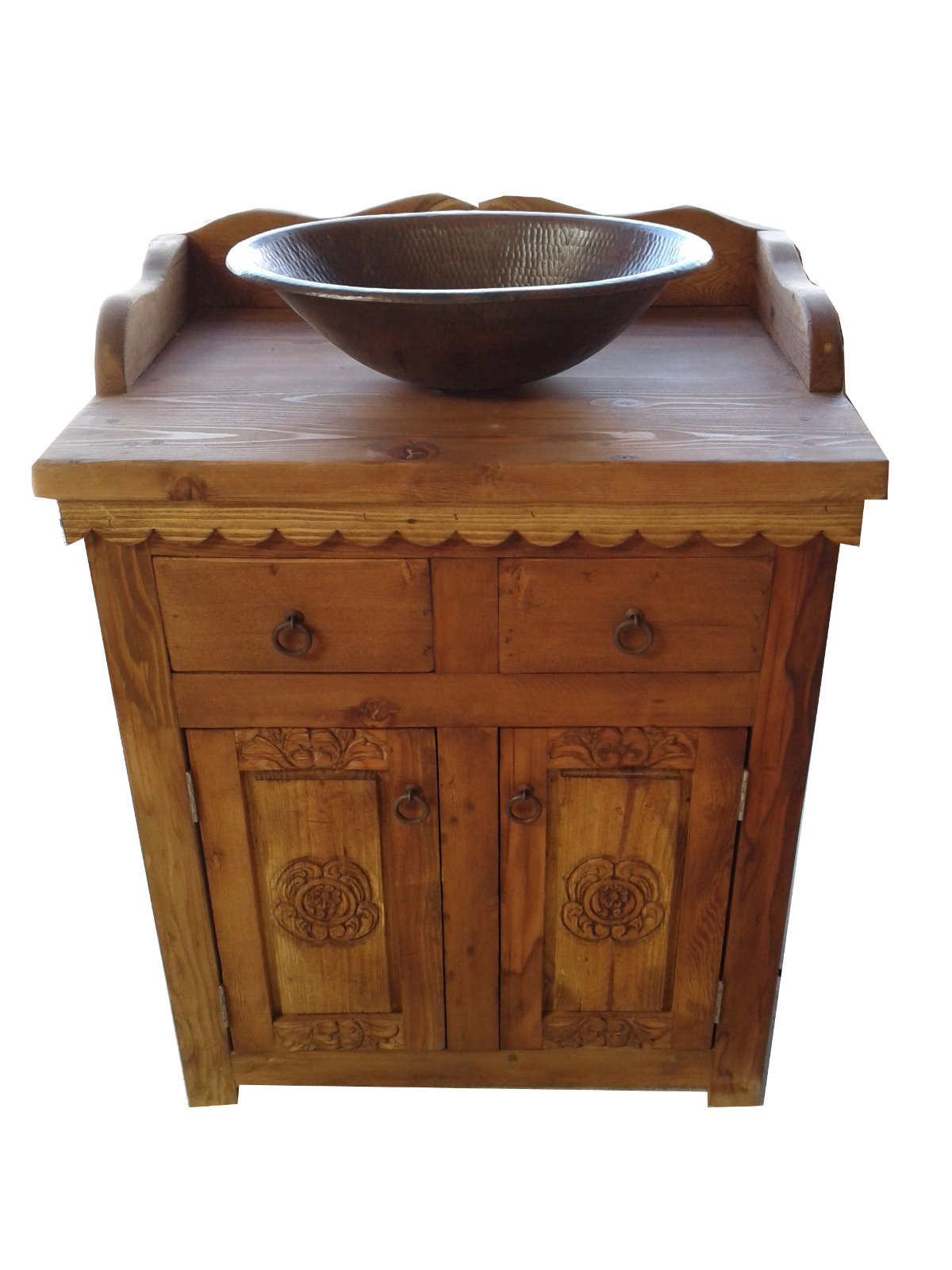 Custom Rustic Carved Wood Bathroom Vanity 30″ wide