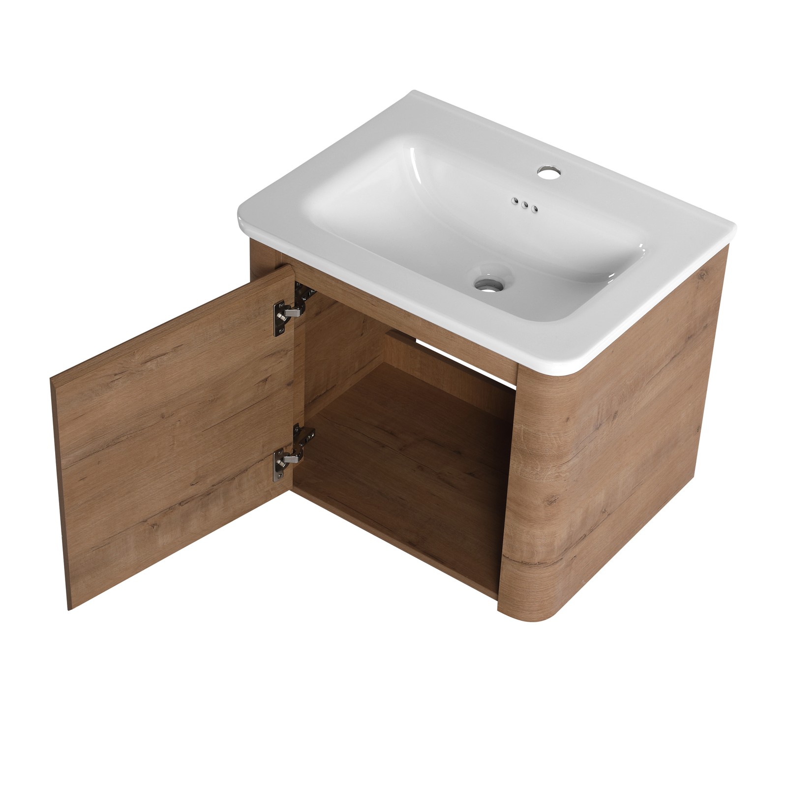 24in Plywood Wall Mounted Bathroom Vanity W/ White Ceramic Sink For Small Space