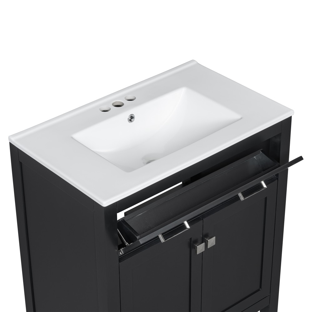 30″ MDF Bathroom Vanity Ceramic Sink Soft Close 2 Doors Adjustable Shelf Storage