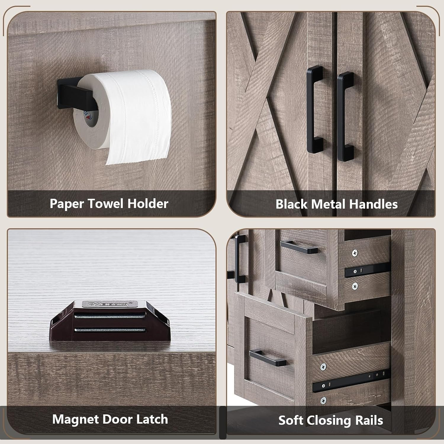 AMERLIFE 36″ Farmhouse Bathroom Vanity with Sink Combo, Wood Barn Door Freestand