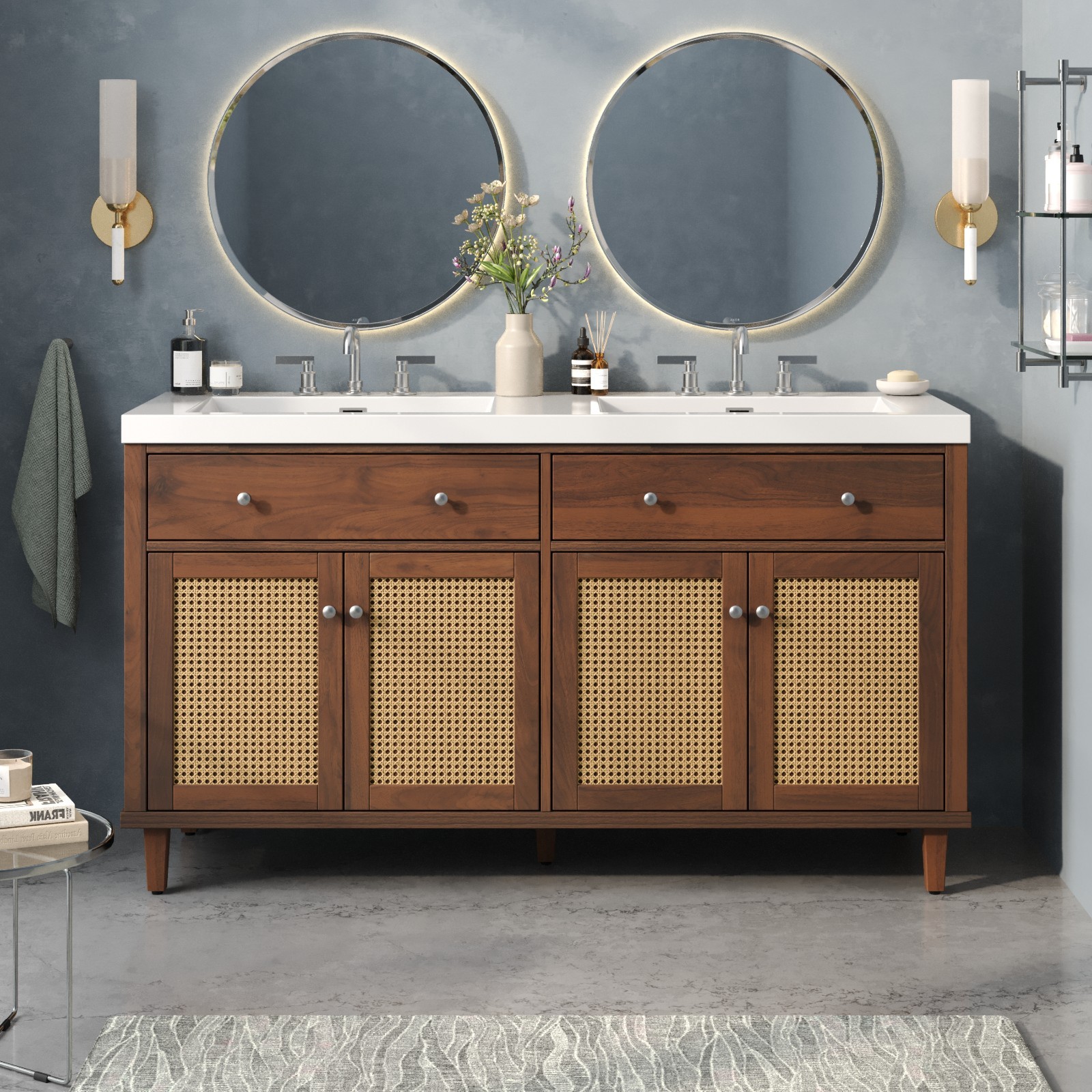 60 Inch Bathroom Vanity with Double Sink,Large Storage Space with 2 Tip-Out Tray