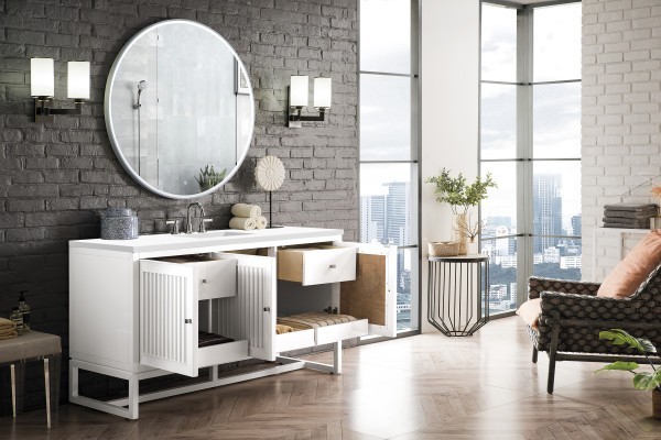 60″ James Martin Athens E645-V60S-GW-3WZ Vanity Cabinet White Zeus Silestone Top