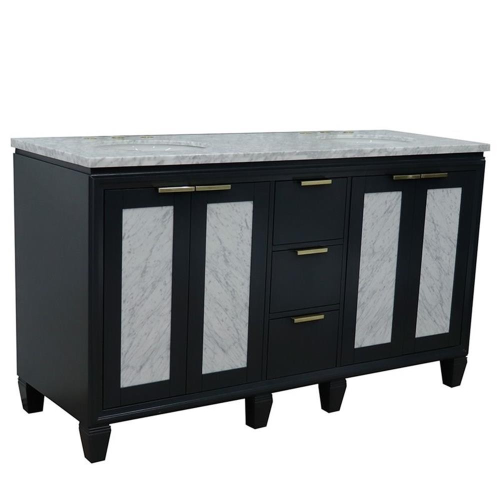 Pemberly Row 61″ Solid Wood Double Oval Sink Vanity in Dark Gray/White Carrara