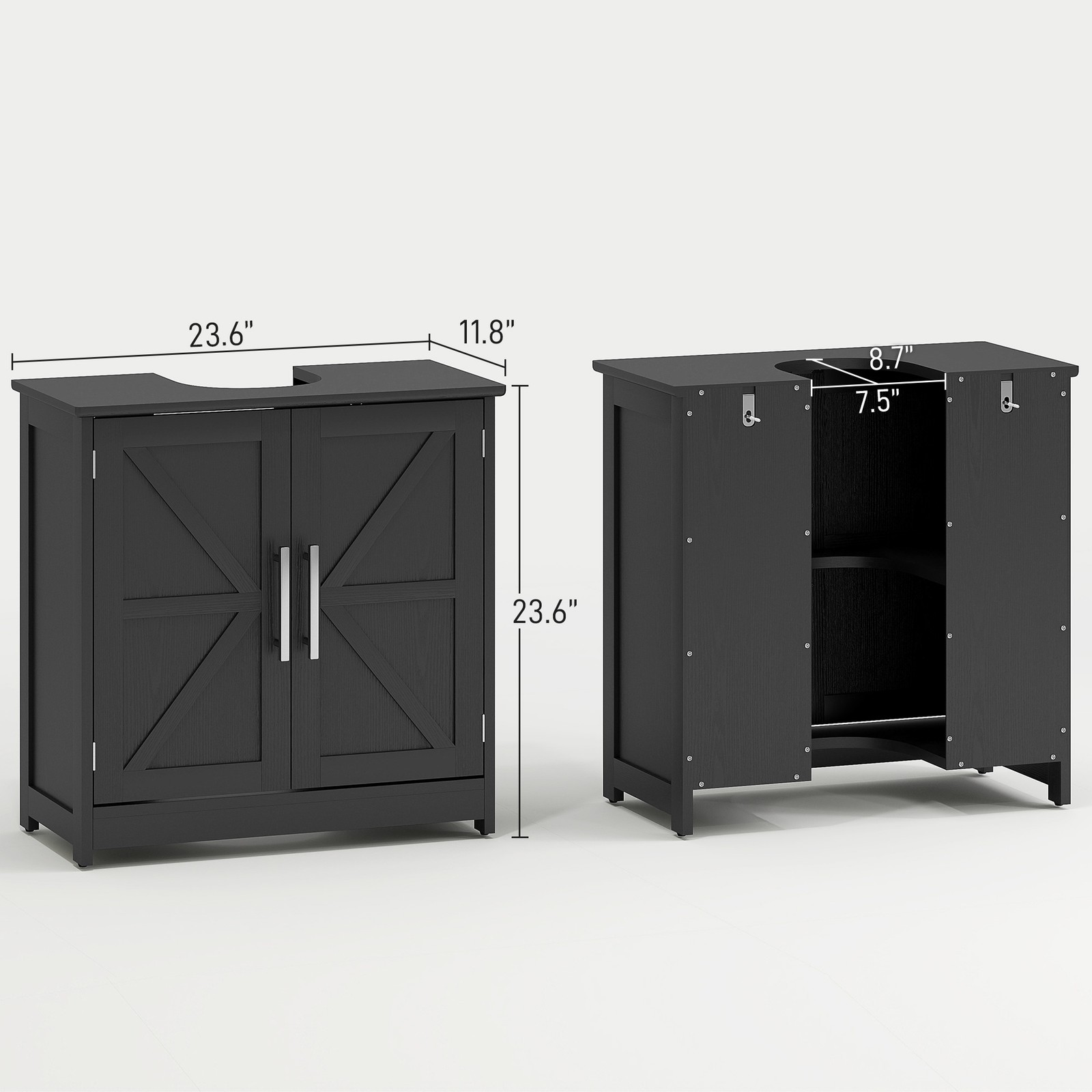 HOMCOM Pedestal Sink Storage Cabinet, Bathroom Sink Cabinet, Distressed Black
