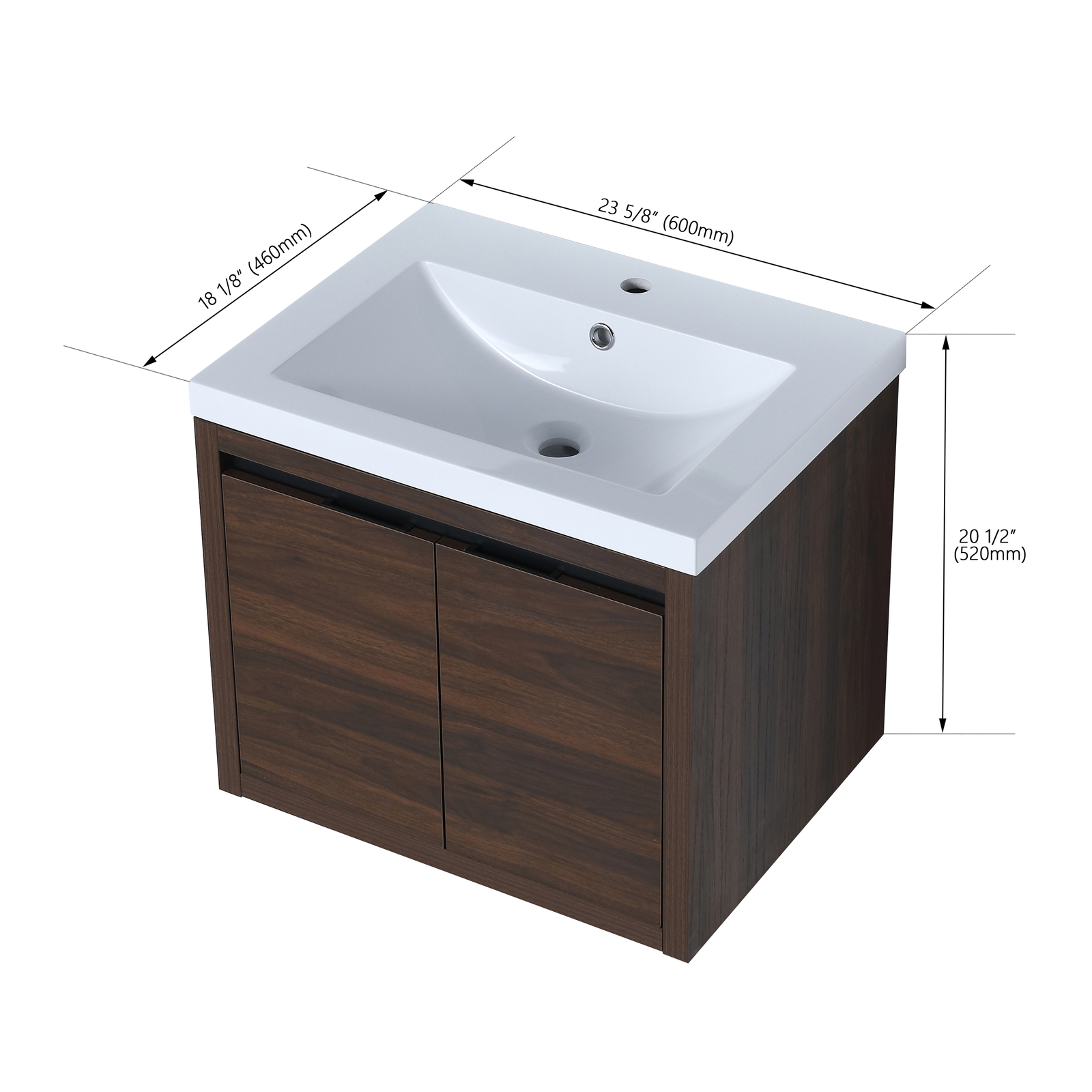 24″ Floating Wall Mounted Bathroom Vanity Cabinet W/Sink +Door for Small Space