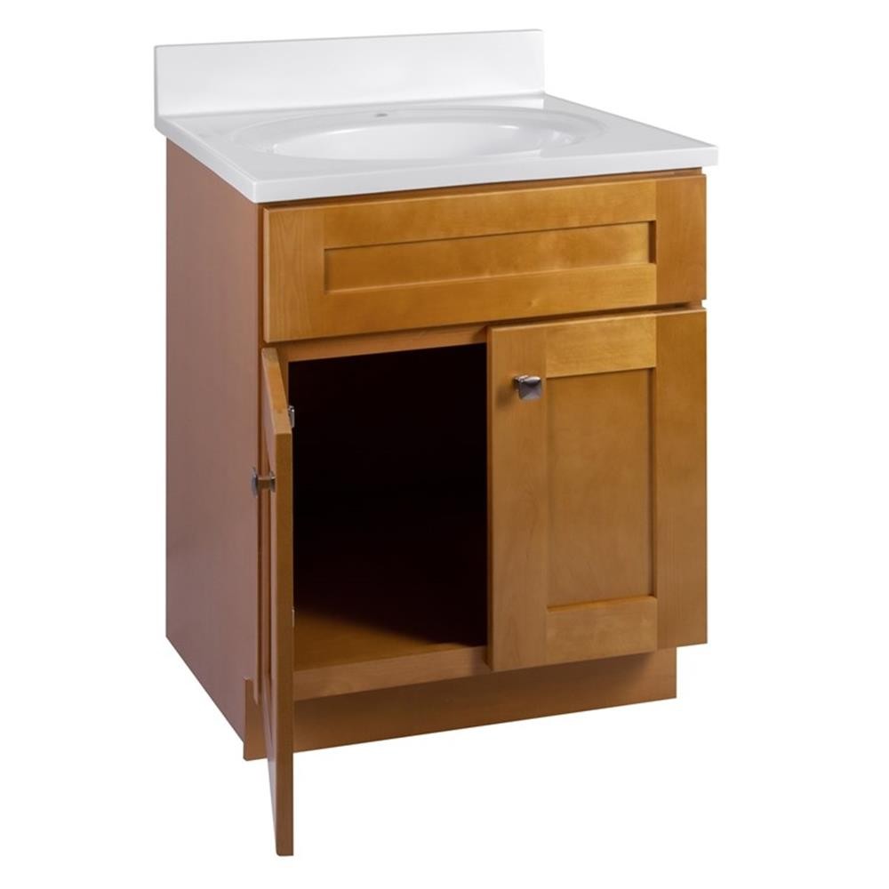 Brookings Vanity in Modern Birch w/ White Marble Top Fully Assembled 25″