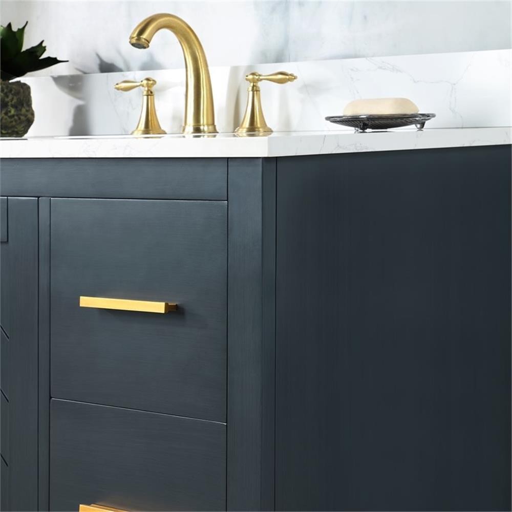 Pemberly Row 42″ Charcoal Blue Wood Vanity w/ Composite Stone Top without Mirror