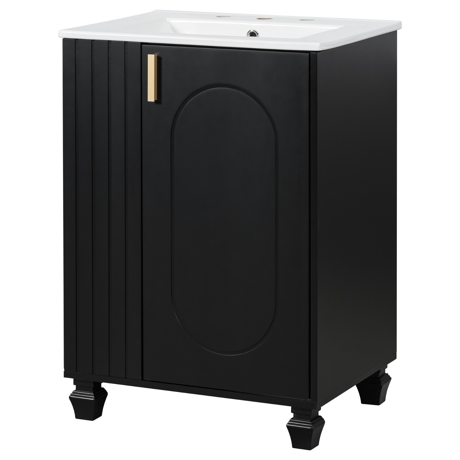 24″ Bathroom Vanity Storage Cabinet w/ Ceramic Sink Door Shelf Solid Wood Frame