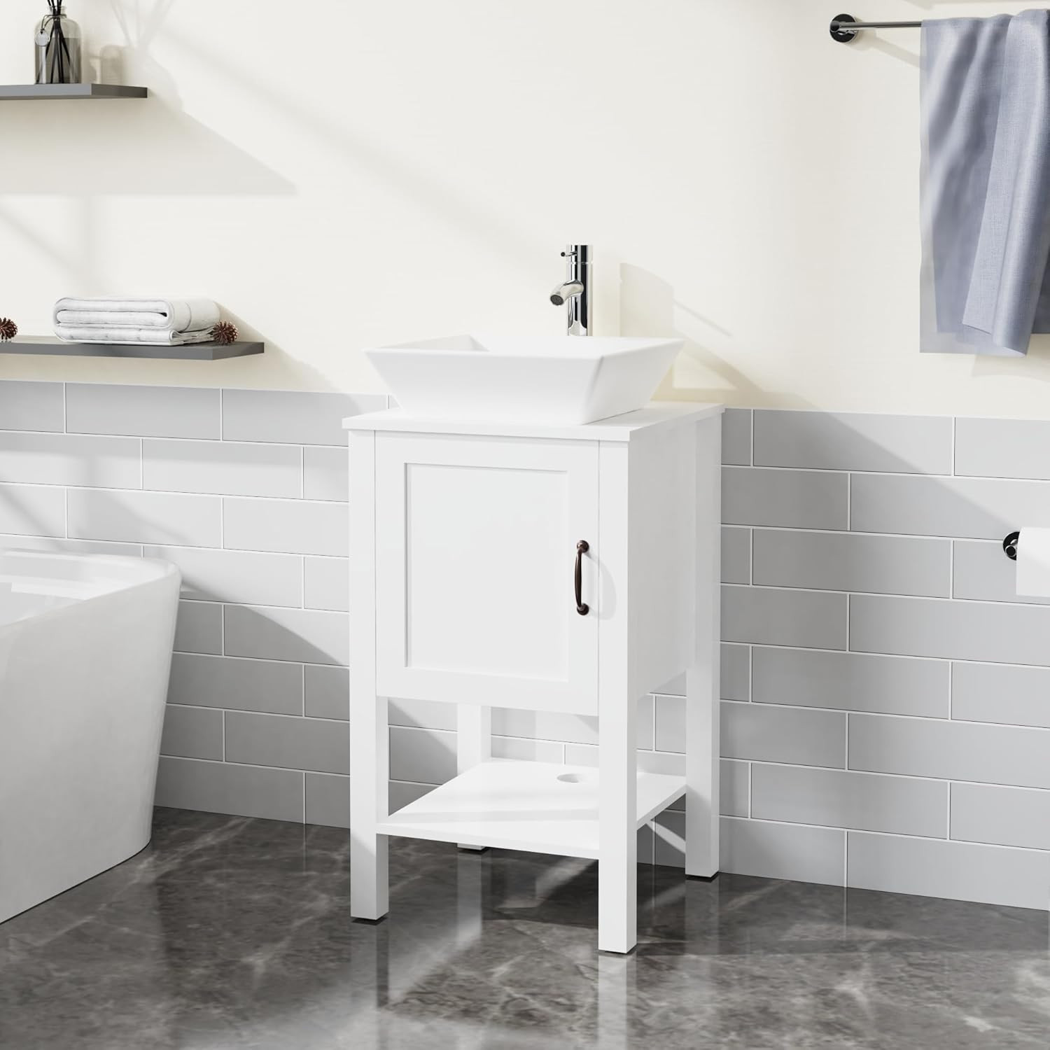 18” Bathroom Vanity and Sink Combo for Small Space, Wood Storage Bathroom Cabine