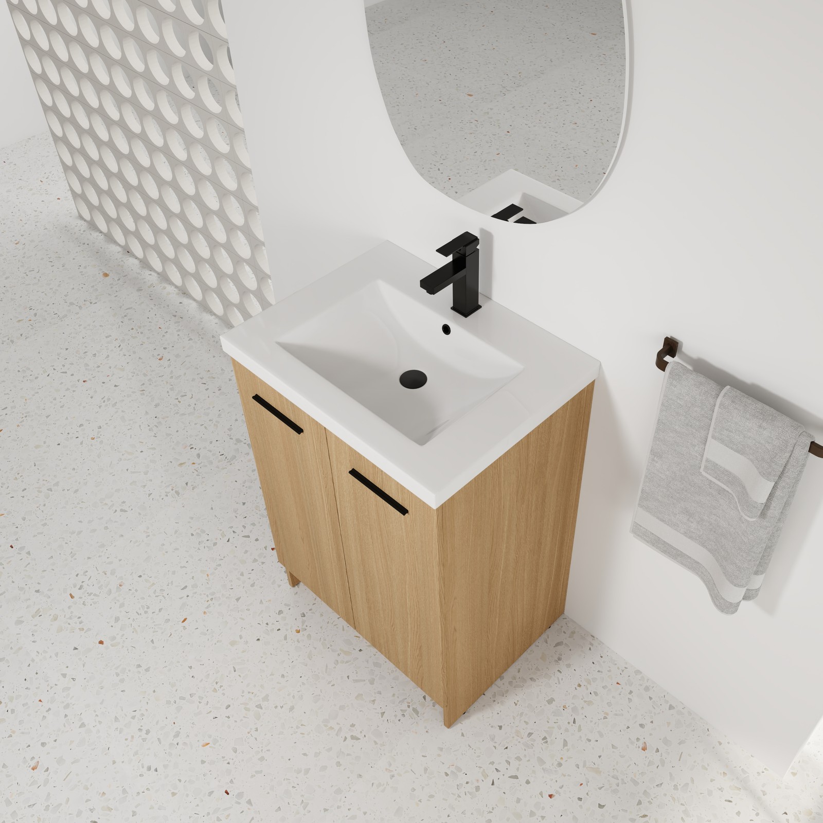 24″ Freestanding Bathroom Vanity with Resin Sink, Light Oak