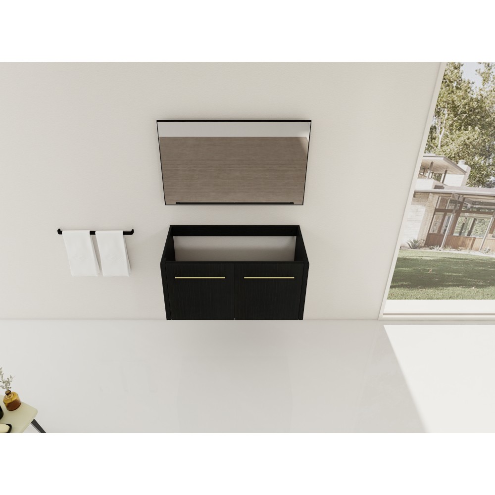 Wall-mounted bathroom cabinet without sink Soft-close doors Features two handles