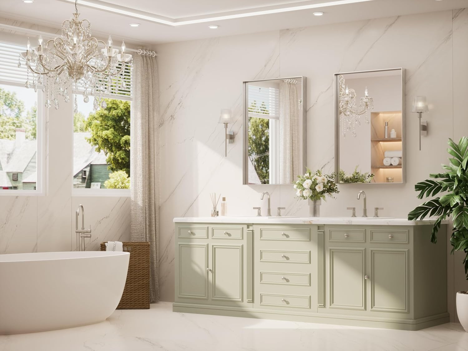 Brushed Nickel 24″x36″ Modern Farmhouse Bathroom Mirror with Tempered Glass