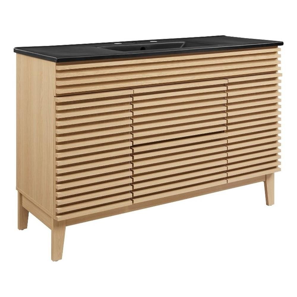 Modway Render 47.5″ Plastic and Wood Single Sink Bathroom Vanity in Oak/Black