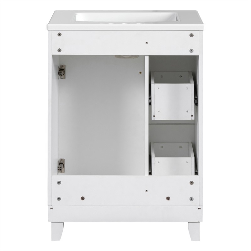 24″ White Bathroom Vanity Cabinet with Ceramic Sink,2 Drawers,1 Soft-Close Door