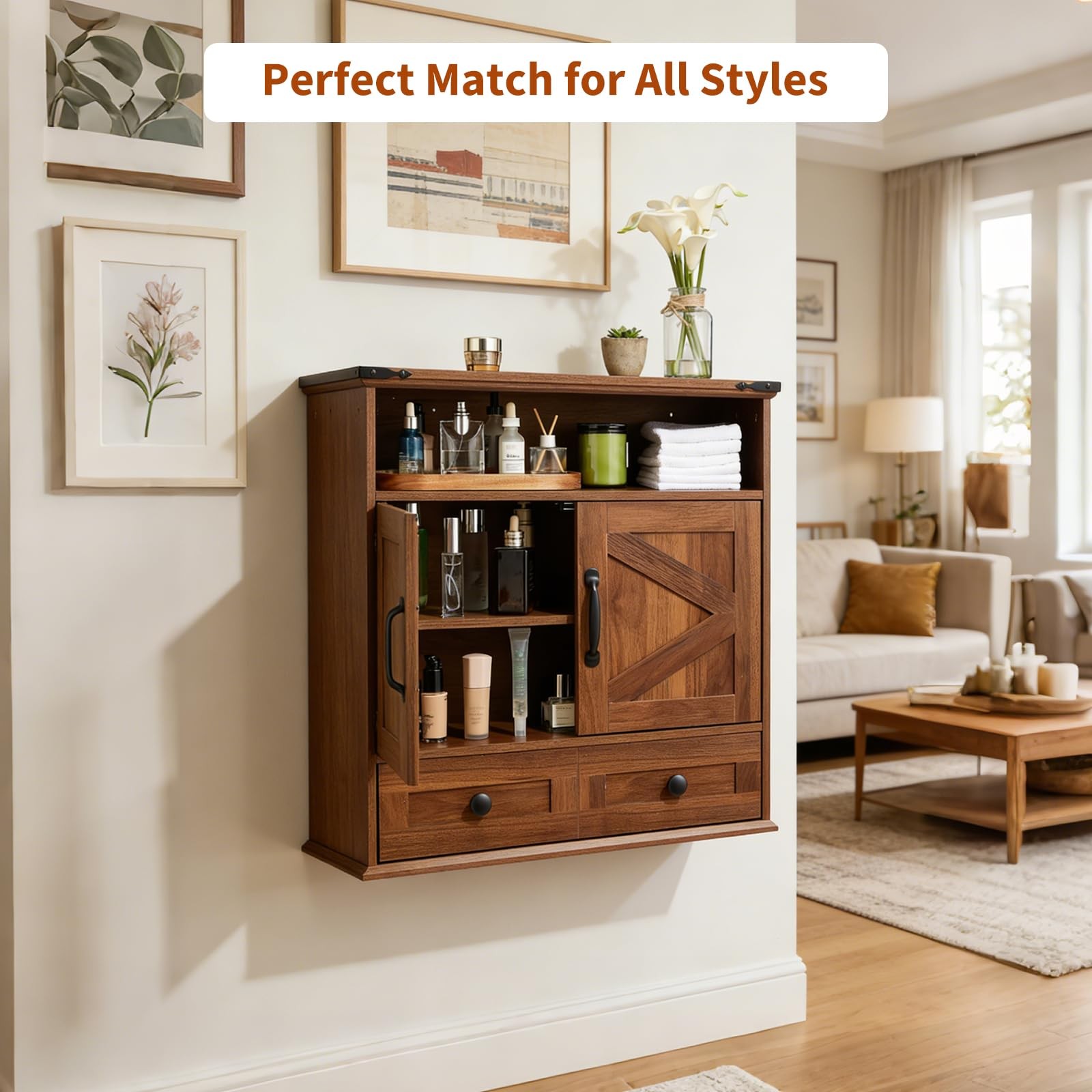 Over Toilet Medicine Cabinet Wall Mounted,2 Doors&Adjustable Shelve for Bathroom