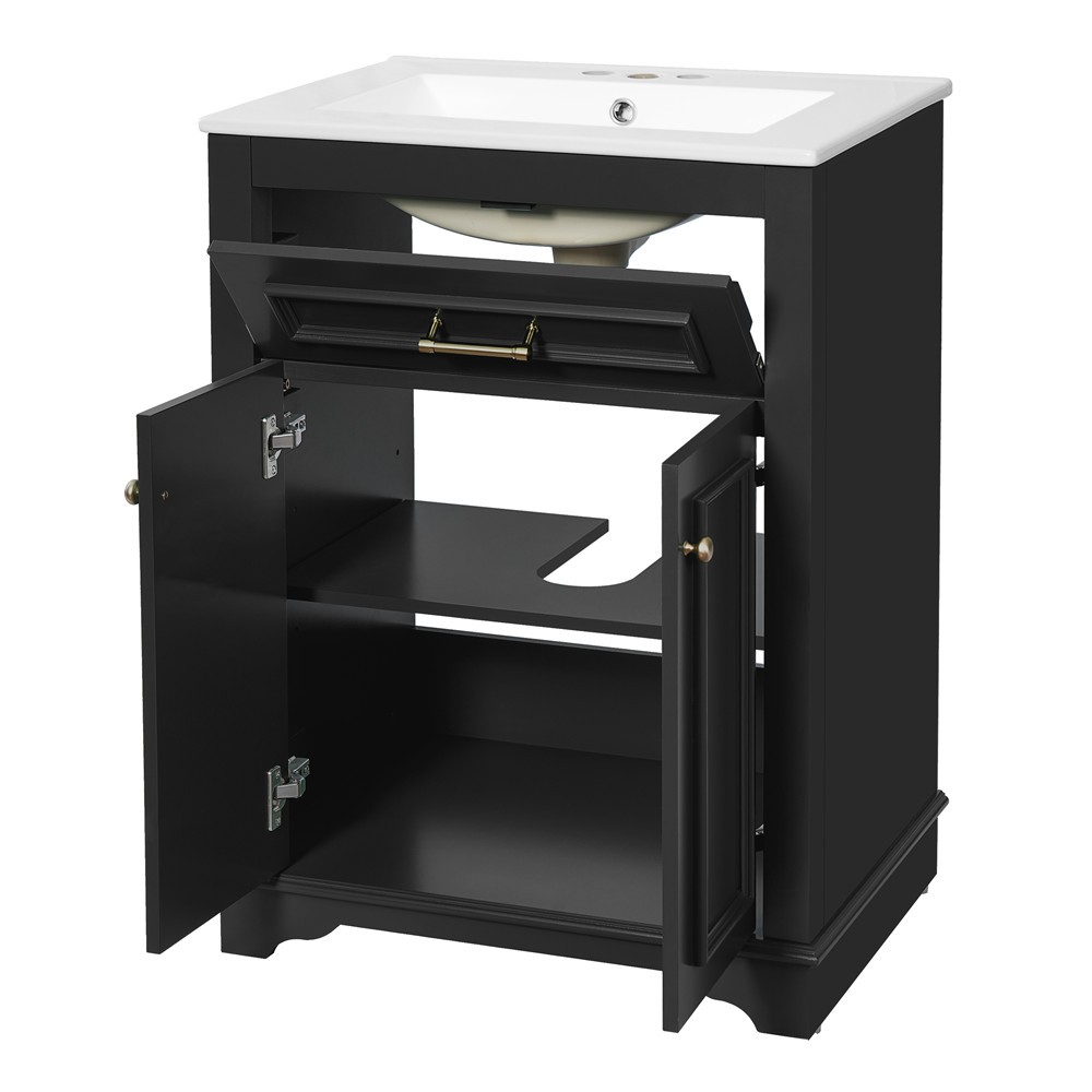 24″ Bathroom Vanity with Sink, Freestanding Bath Vanity Cabinet, Tip-Out Drawer