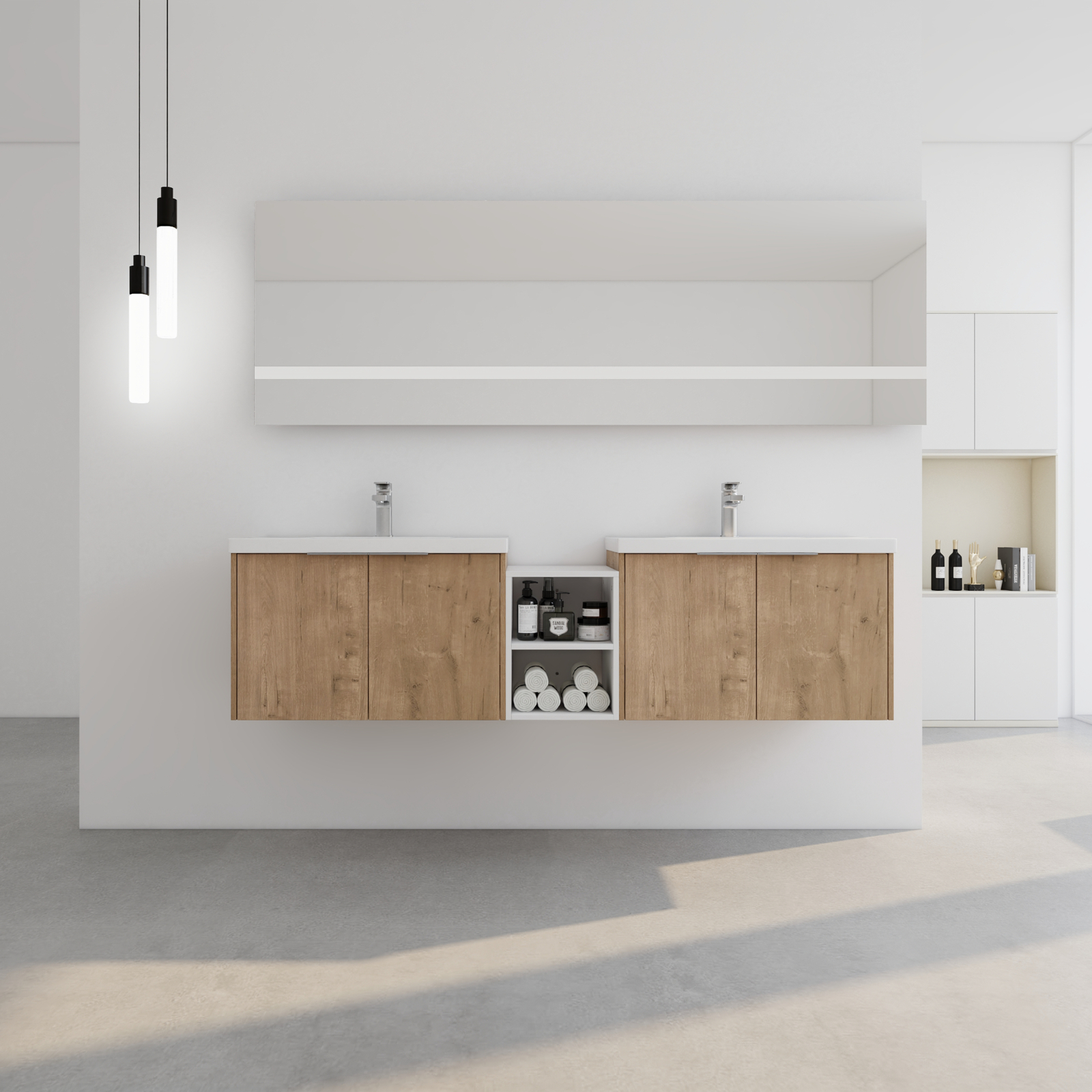 72″ Plywood Floating Wall Mounted Bathroom Vanity Cabinet W/ Dual Sink Shelves