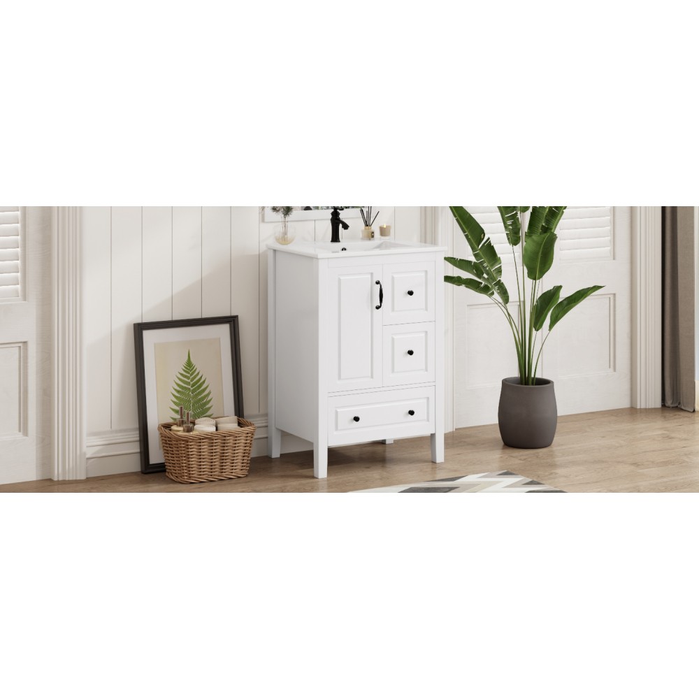 24 inch Bathroom Vanity with Sink, One Cabinet with Soft-closing Door