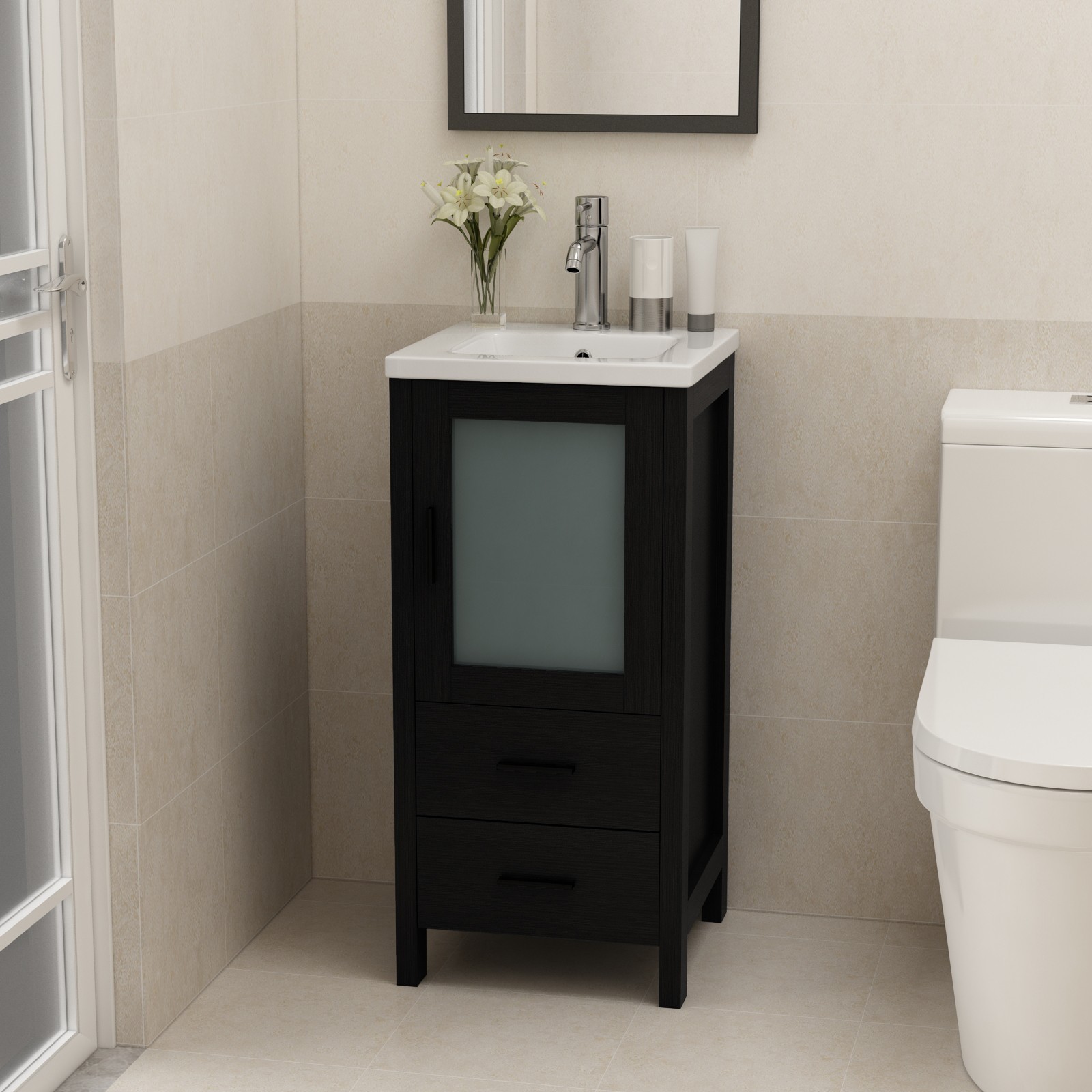 Wonline 16″ Bathroom Vanity w/Sink Cabinet Ceramic Sink Combo for Small Room