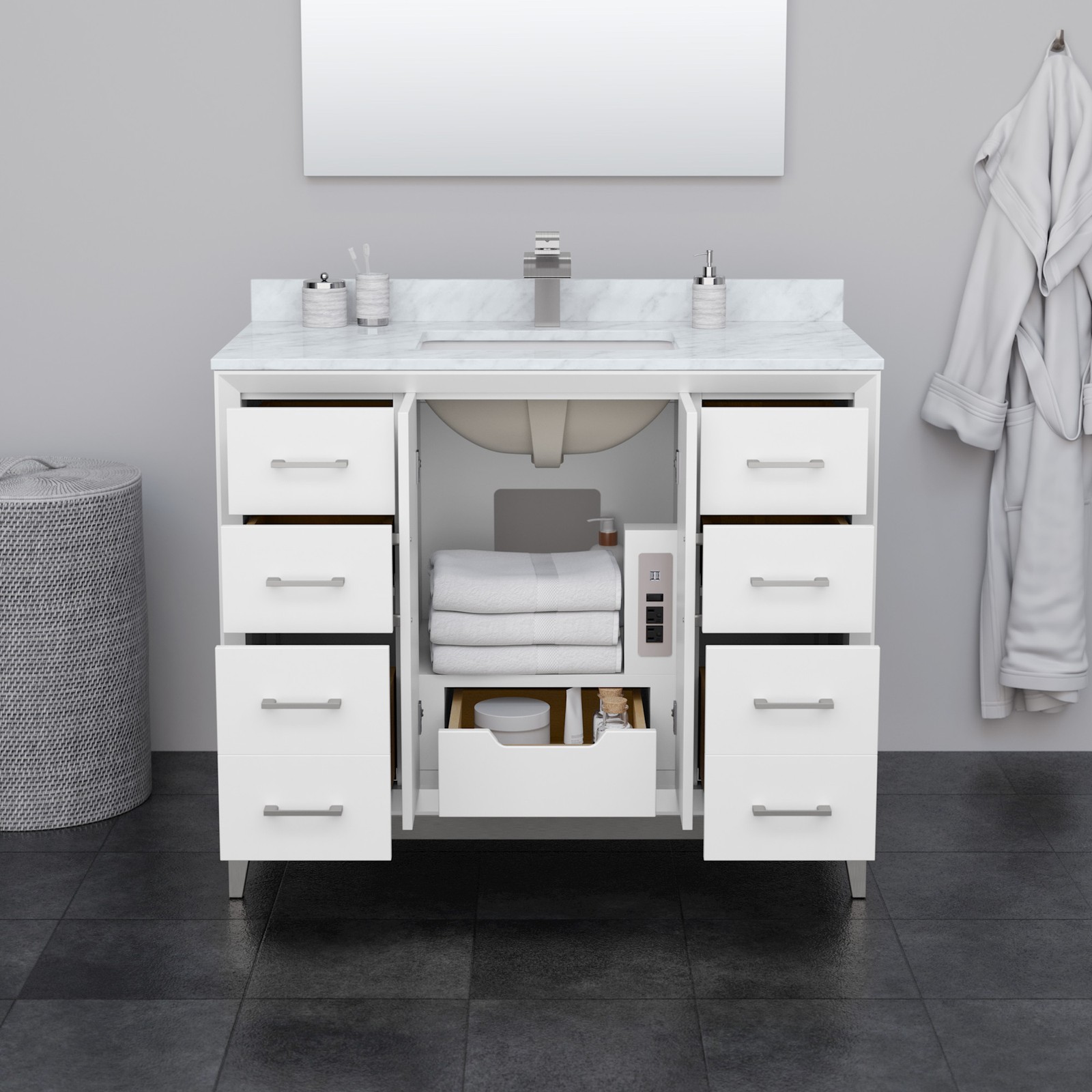Wyndham Collection WCH818142S-CMUNS-MXX Amici 42″ – White / Satin Bronze