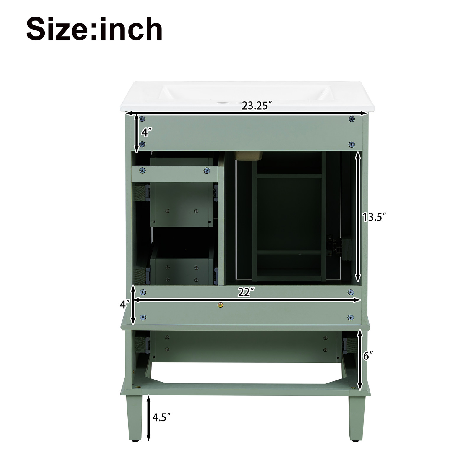 24″ Wood Bathroom Vanity Storage Cabinet with Ceramic Sink & Soft-Close Drawers
