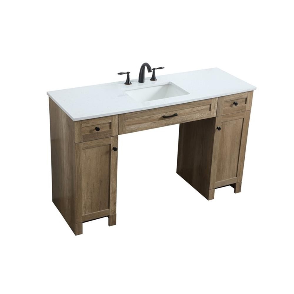 Pemberly Row Transitional 54″ Solid Wood Bathroom Vanity in Natural Oak