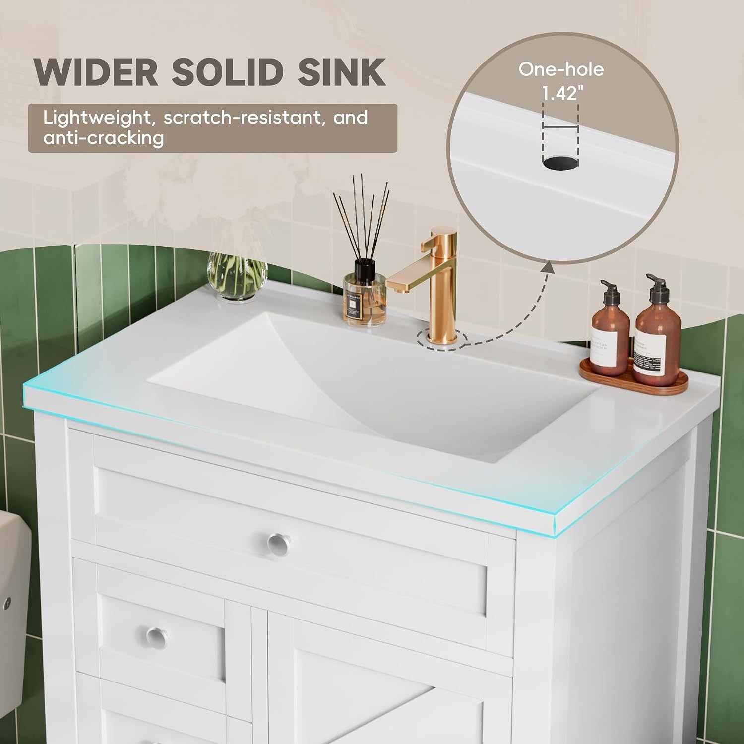 Bathroom Vanity with 30″ Sink Modern Wood Pedestal Bathroom Spacious Storage