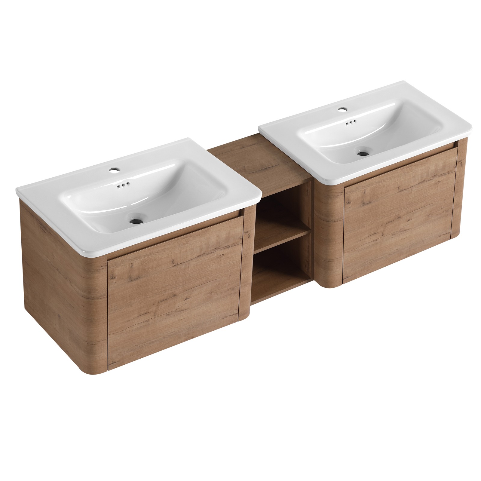 68″ Wall-Mount Bathroom Vanity w/White Ceramic Sink Door Plywood Storage Cabinet