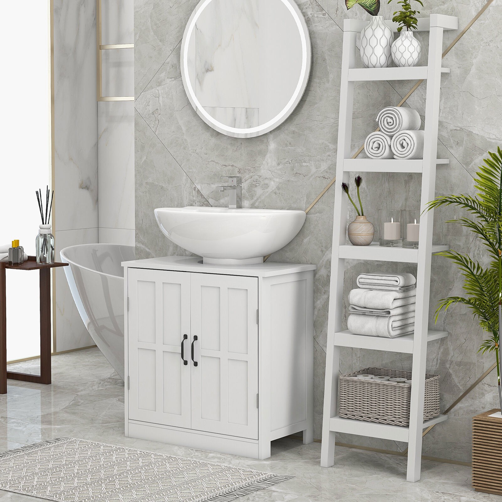 Bathroom Organizer Pedestal Under Sink Storage Cabinet with Adjustable Shelf