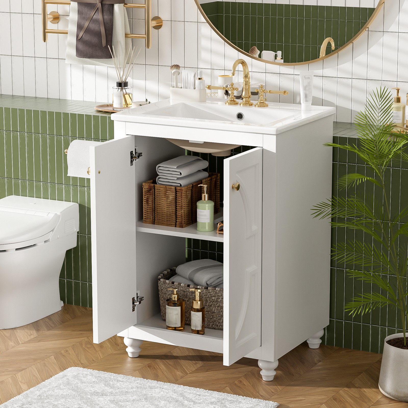 24″ Modern Bathroom Vanity with Elliptical Motif & Soft-Close Hinges