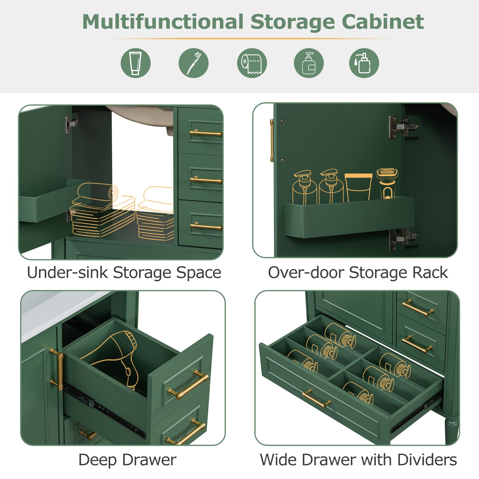 30″ Bathroom Vanity Set Floor Standing Bathroom Storage Cabinet w/Three Drawers