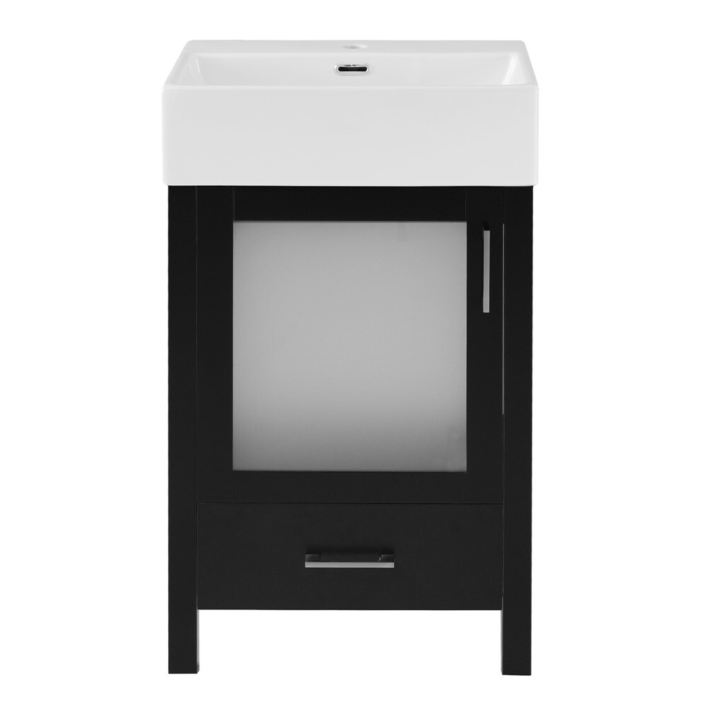 20″ Bathroom Vanity w/ Ceramic Sink, Freestanding Bath Vanity Cabinet, Drawer