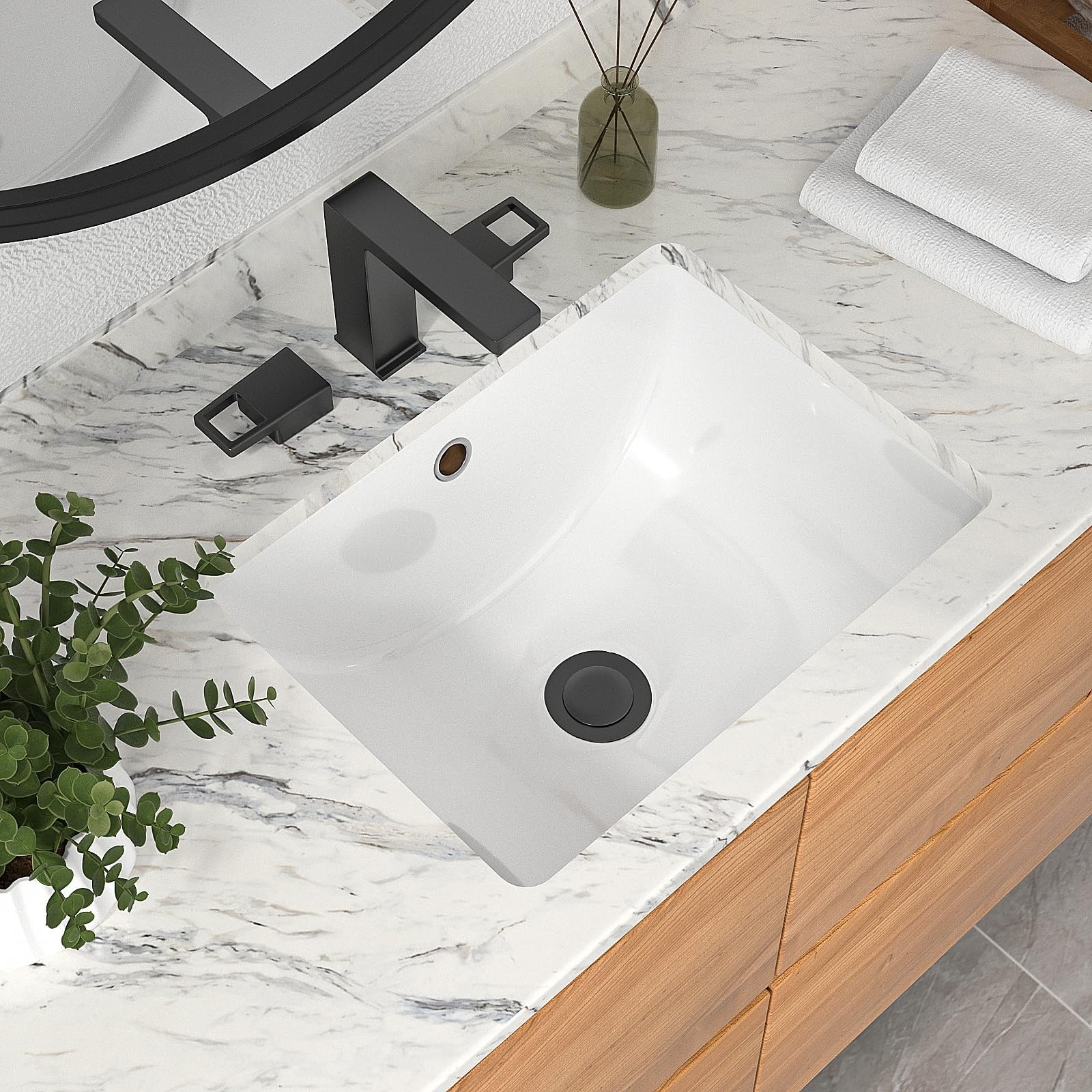 Mocoloo Undermount Bathroom Sink 18 x 14 Inch Rectangle Porcelain White Ceram…