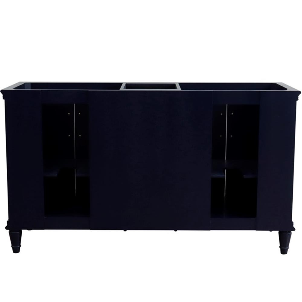 61 in. Double Wooden Vanity Blue Black Galaxy Granite Oval Sink