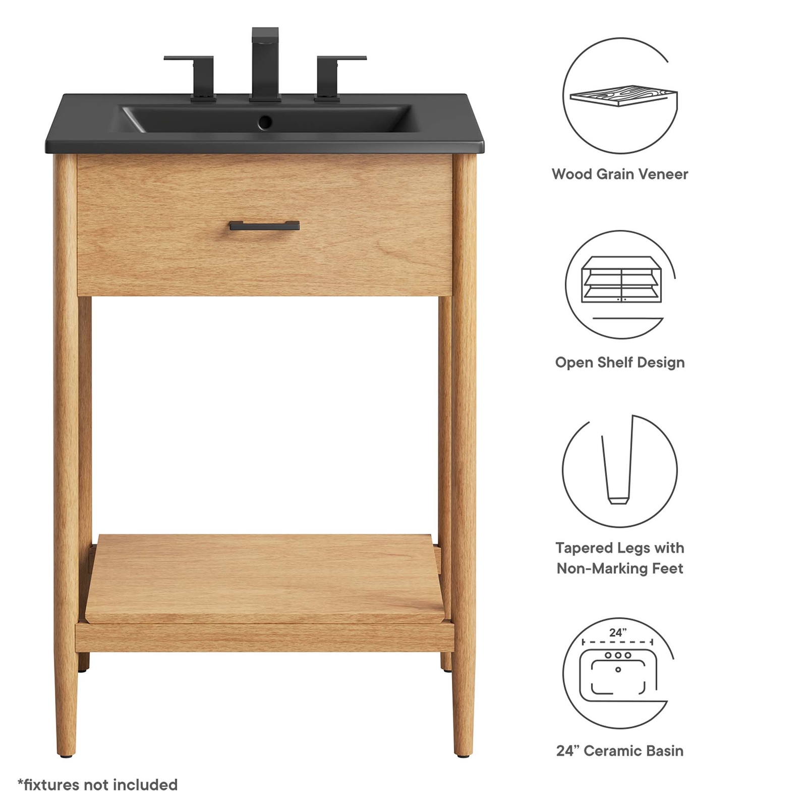 Zaire 24″ Bathroom Vanity in Natural Black