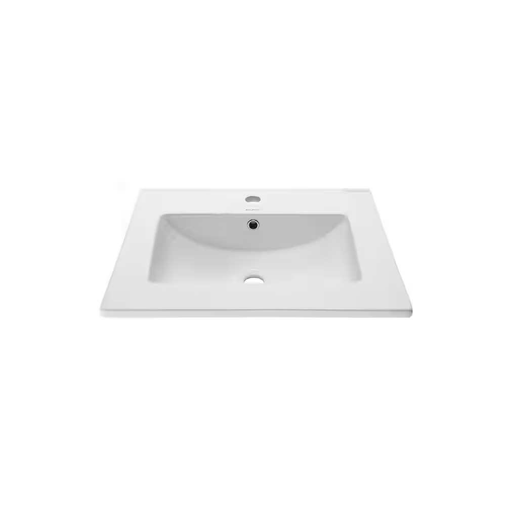 24 In. Ceramic Single Faucet Hole Vanity Top in White with White Basin