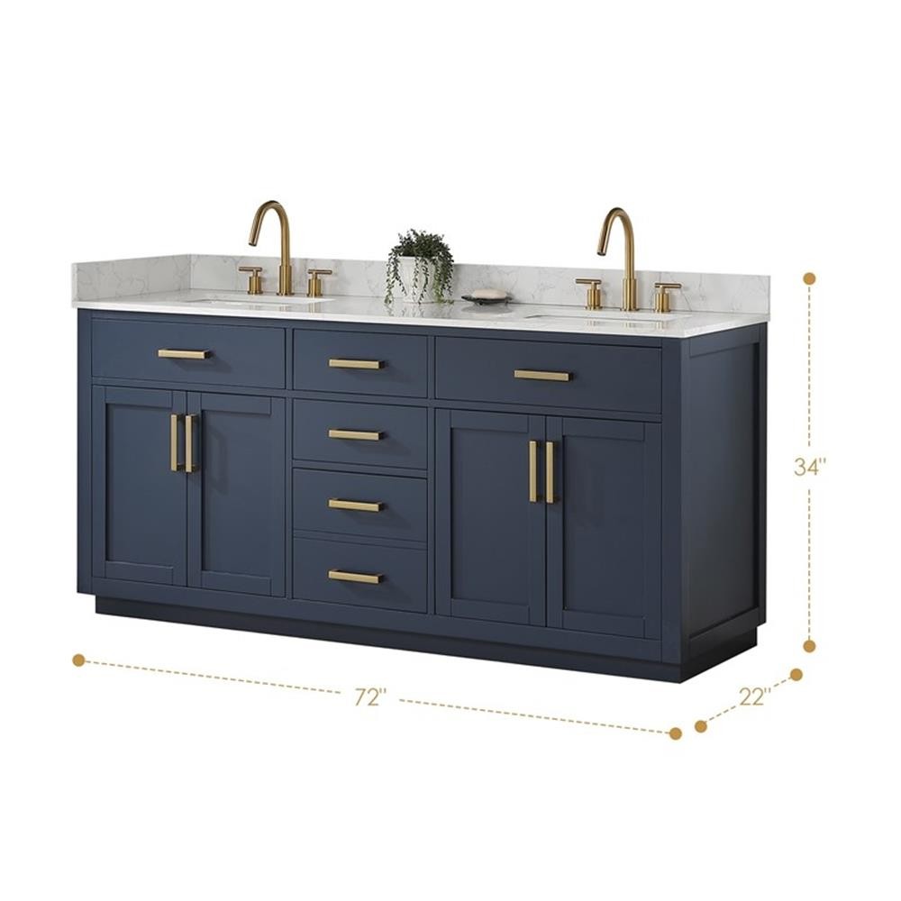 Gavino 72″ Wood Vanity in Royal Blue with Composite Stone Top no Mirror