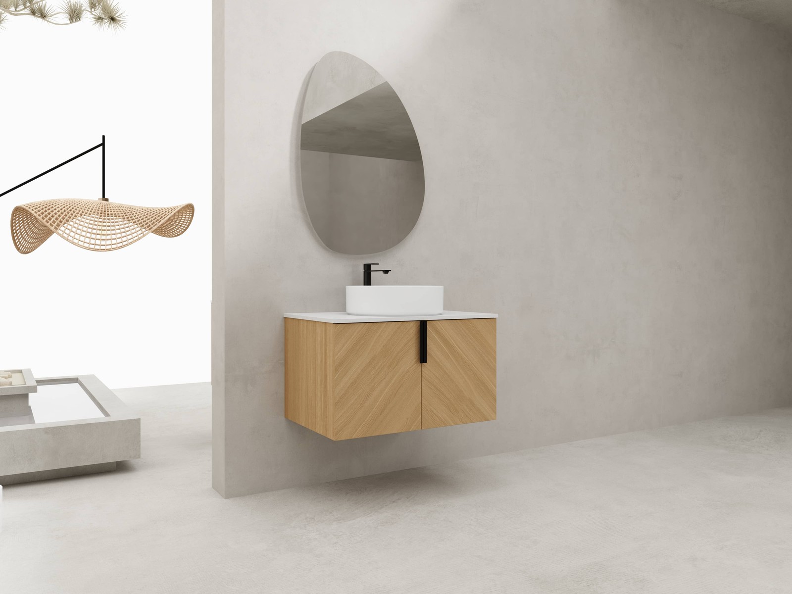 Bathroom Vanity w/Ceramic Sink, Wall-Mounted Storage Cabinet w/Soft Close Door