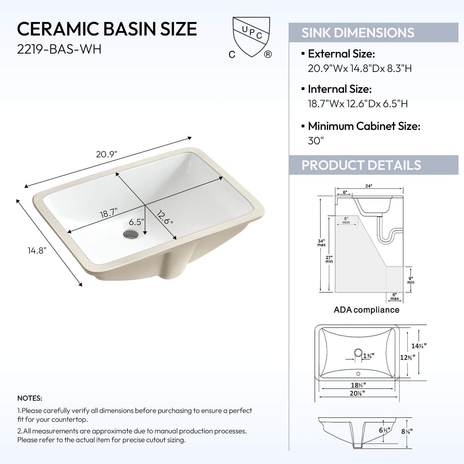Zevio 49″W x 22″D Natural Marble Vanity Top in Carrara White with Ceramic Sink