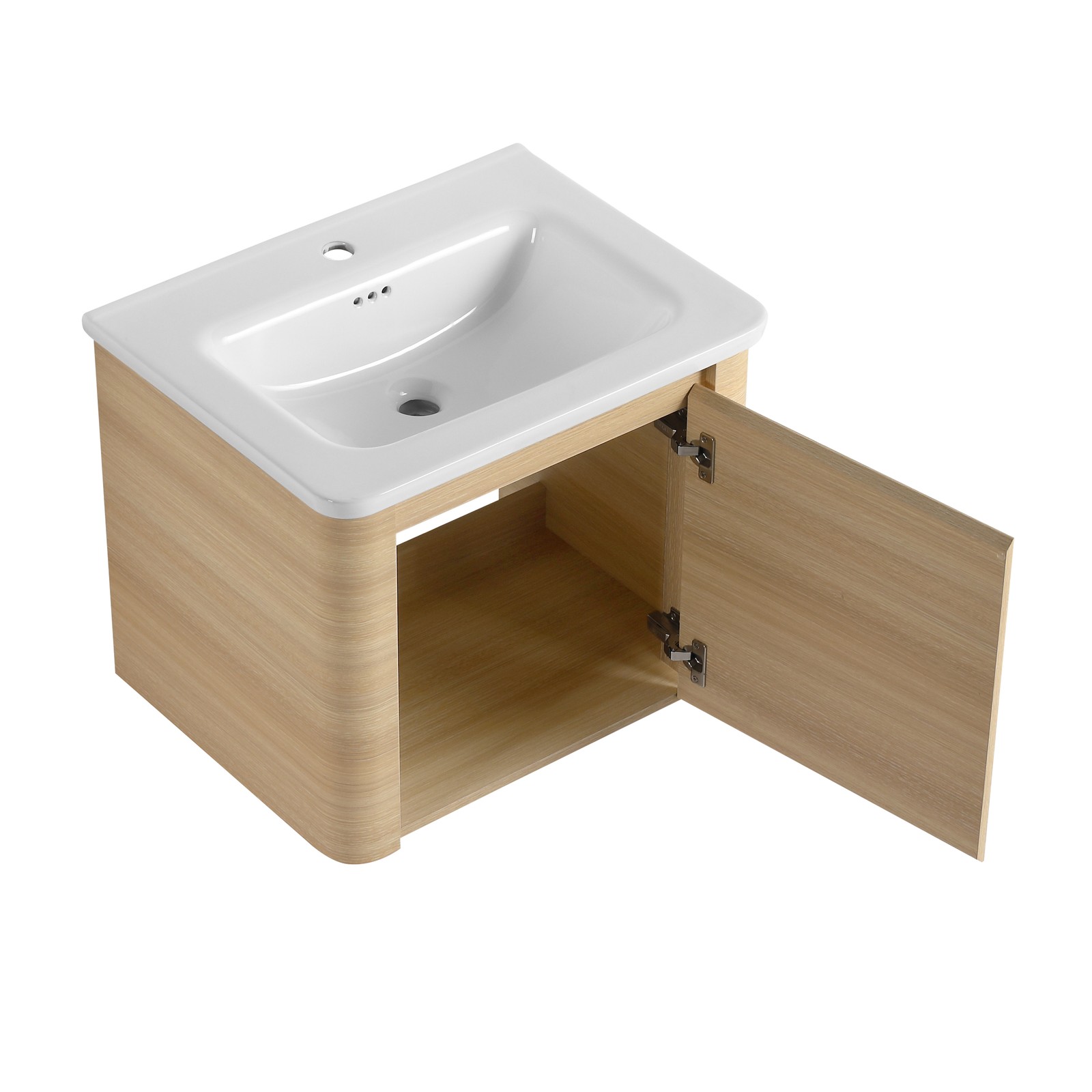 60in Plywood Wall-Mounted Bathroom Vanity W/ 2x White Ceramic Sink and Shelves
